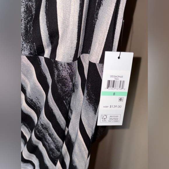 DKNY Asymmetrical Multi Gray Hue Striped sleeveless Dress - NWT - Picture 6 of 7